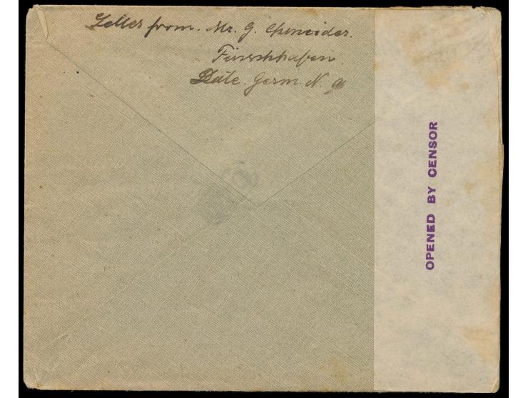 Australische Besetzung: &nbsp;Brief eines deutschen Missionars mit Absender &quot;G. Schneider, Finschhafen, Late Germ. N. G.