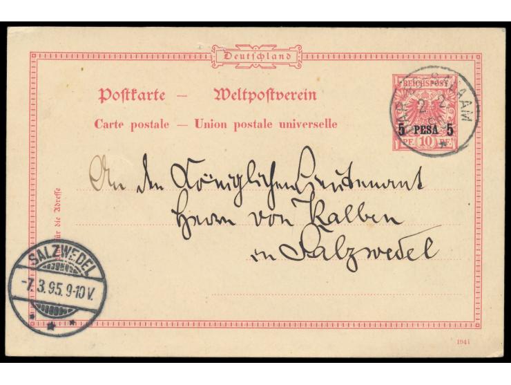Ganzsache 5 Pesa mit Stempel  Dar-es-Salaam  2.2.95 nach Salzwedel, geschrieben in  Kilossa  am 19.1.95 von Leutnant  Bernhar