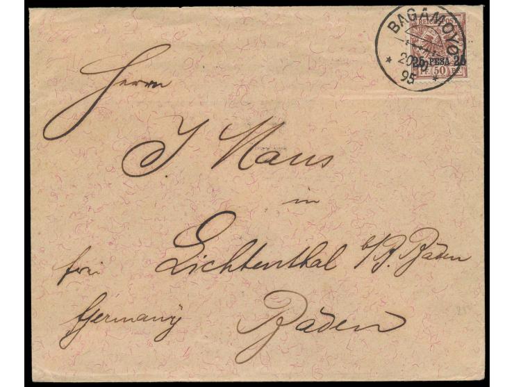 Einzelfrankatur 25 Pesa auf 50 Pf. auf Brief 2. Gewicht nach Deutschland, Stempel Bagamoyo 20.10.95, Durchgangsstempel Zanzib