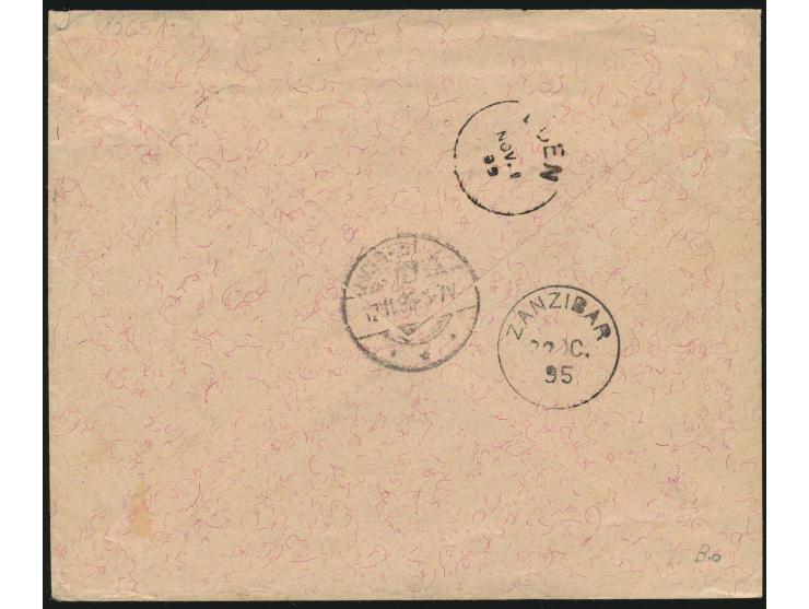 Einzelfrankatur 25 Pesa auf 50 Pf. auf Brief 2. Gewicht nach Deutschland, Stempel Bagamoyo 20.10.95, Durchgangsstempel Zanzib