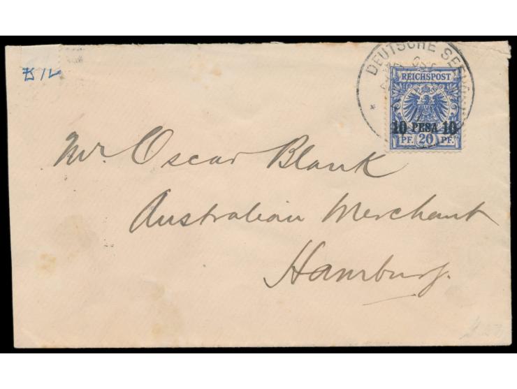 Stempel Deutsche Seepost  Ost-Afrikanische Zweiglinie I  4.11.95,  Dampfer Peters  auf der Südlichen Zweiglinie ,  klarer Abs