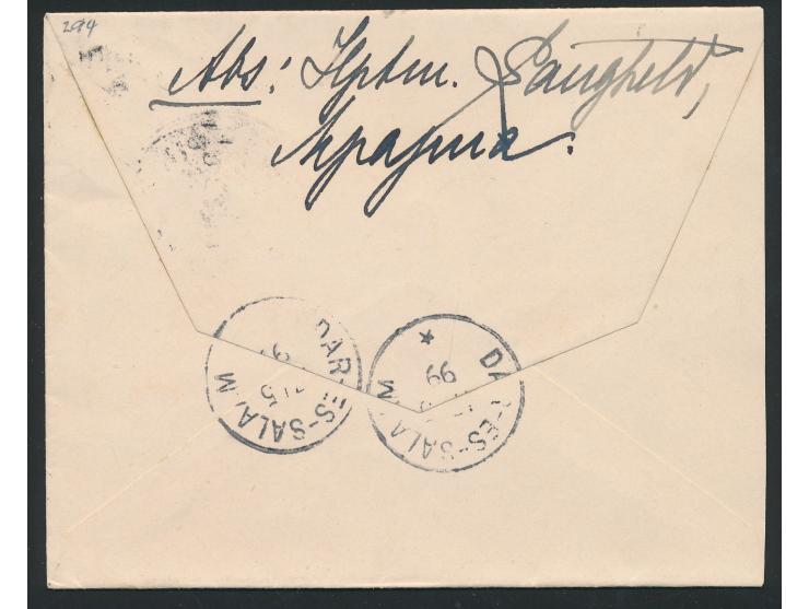 5 Pesa auf Brief mit Stempel  Mpapua  4.5.99 nach Daressalam, Ankunftstempel 17.5.99, rückseitig Absenderangabe "Hptm. Langhe