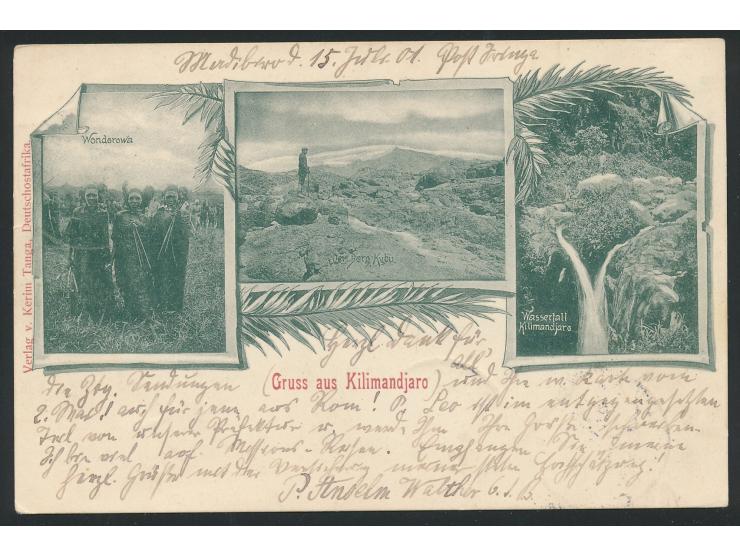 Stempel  Iringa  23.7.01 auf Ansichtskarte "Gruss aus Kilimandjaro" (Verlag v. Kerim, Tanga), geschrieben von Pater Anselm Wa