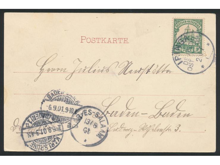 Stempel  Iringa  23.7.01 auf Ansichtskarte "Gruss aus Kilimandjaro" (Verlag v. Kerim, Tanga), geschrieben von Pater Anselm Wa