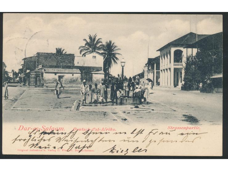 Ansichtskarte  Dar-es-Salaam - Strassenpartie,  Verlag Vincenti, Dar-es-Salaam, Frankatur 3 Pesa, Stempel Dar-es-Salaam 2.12.