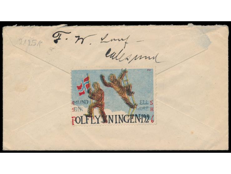 Mischfrankatur 40 Öre auf Brief mit Stempel  Aalesund  12.4.26 nach Deutschland, rückseitig  Vignette "Amundsen - Ellsworth P