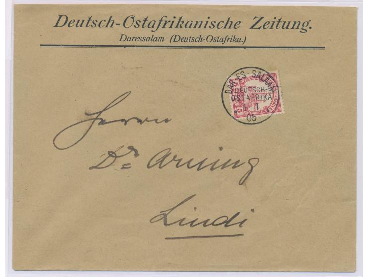 Brief mit vorderseitigem Absendereindruck  "Deutsch-Ostafrikanische Zeitung ...",  Frankatur 5 Pesa, Stempel Dar-es-Salaam 1.