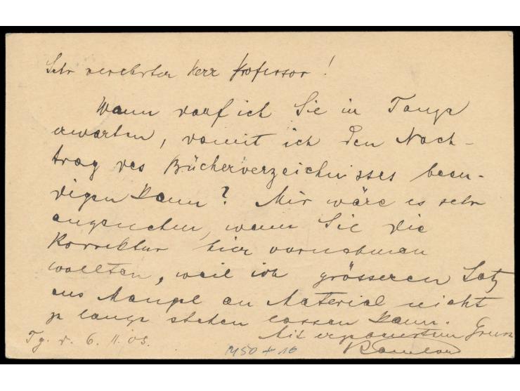 Ganzsache 4 H. mit Stempel  Tanga  6.11.05  an Prof. Uhlig,  Meteorologe und Geograph im Dienst des Gouvernements, unternahm 