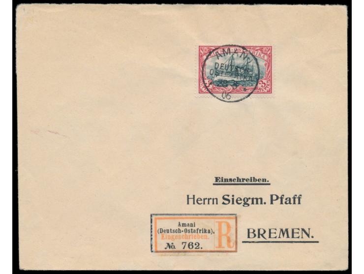 Einzelfrankatur &nbsp;3 Rupien &nbsp;(farbfrisch, war früher MiNr 21 a) auf &nbsp;Einschreibbrief &nbsp;mit Stempel &nbsp;Ama