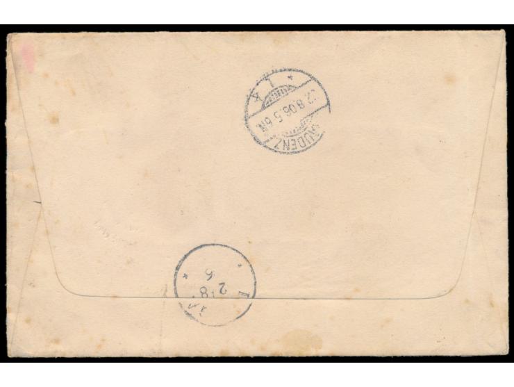 Stempel  Pangani  2.8.06 auf  Einschreibbrief  2. Gewicht mit 2 x 15 H. nach Graudenz, R-Zettel Einfeldt Nr. 4, Durchgangstem