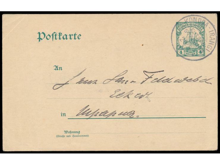 Stempel  Kondoa-Irangi  29.6.1907 auf Ganzsache 4 H. nach Mpapua, Bedarf
