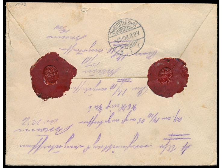 Einzelfrankatur 30 H. (unauffälliger Bug) auf  Einschreibbrief  2. Gewicht (Leinenumschlag) nach Charlottenburg, Gitterstempe