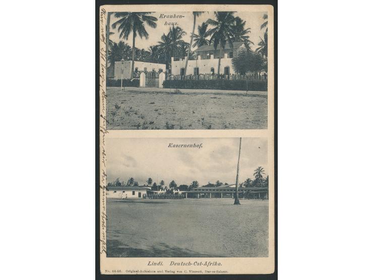 Zweibild-Ansichtskarte  Lindi - Krankenhaus / Kasernenhof,  Verlag Vincenti, Dar-es-Salaam, Frankatur 4 H., Stempel  Lindi  1