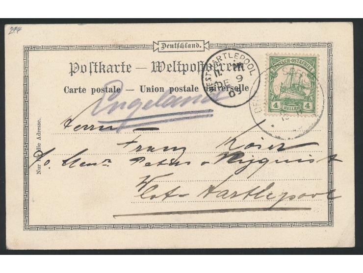 Ansichtskarte  Dar-es-Salaam - Club-Haus,  Verlag Vincenti, Dar-es-Salaam, Frankatur 4 H., undeutlicher Seepoststempel 15.11.