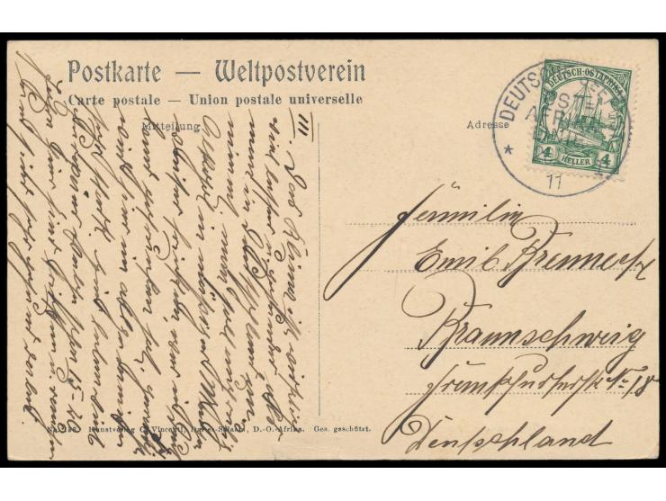 Stempel Deutsche Seepost  Ost-Afrika-Linie r  20.6.11,  Dampfer Admiral II,  an diesem Tag  in Tanga,  Ansichtskarte "Wasuahi