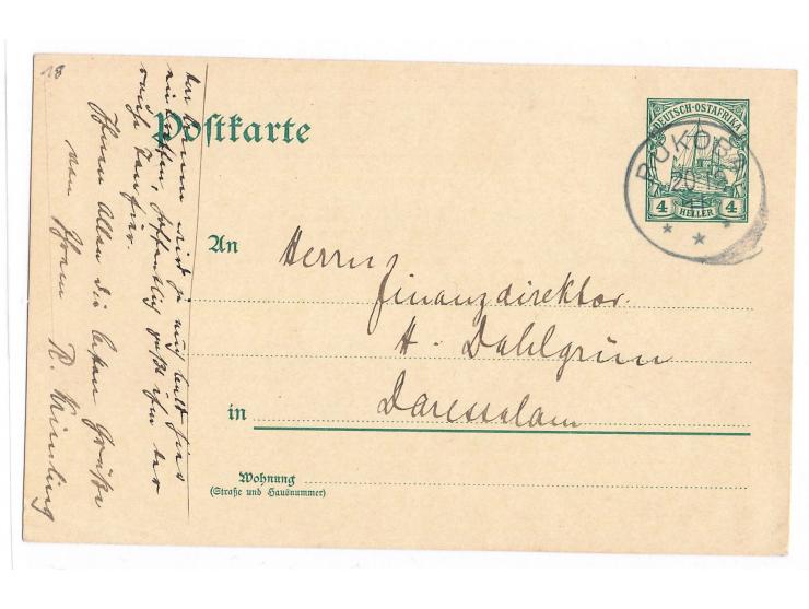 Stempel  Bukoba  20.12.11 auf Ganzsache 4 H. nach Daressalam, Absender ist Gouvernementssekretär Richard Krimling, Bedarf
