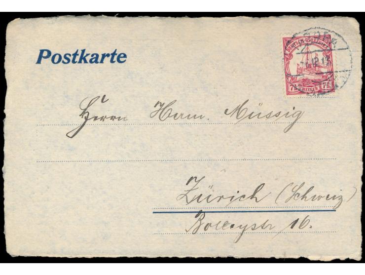 7 1/2 H. auf Neujahrs-Gruss-Ansichtskarte in die Schweiz, geschrieben in  "Mlagarassi 13.11.12",  Stempel  Tabora  6.12.12, S