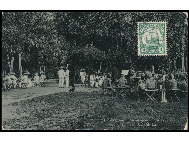 4 H. bildseitig auf Ansichtskarte  Daressalam - Sonntagnachmittagskonzert,  Verlag W. Dobbertin, Stempel Daressalam c 21.4.13