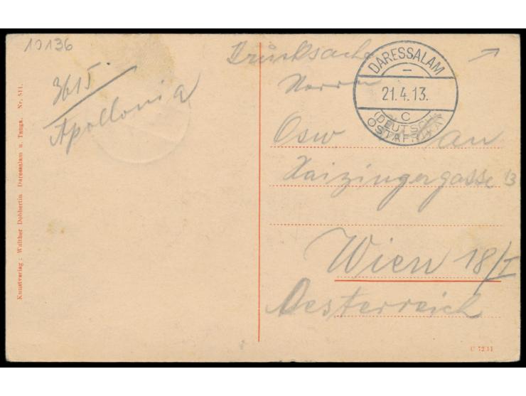 4 H. bildseitig auf Ansichtskarte  Daressalam - Sonntagnachmittagskonzert,  Verlag W. Dobbertin, Stempel Daressalam c 21.4.13