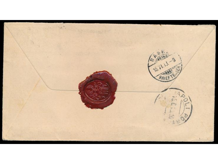 7 1/2 H. und 30 H. auf Auslands-Einschreibbrief 2. Gewicht in die Schweiz, Gitterstempel Daressalam 30.5.13, Durchgangstempel