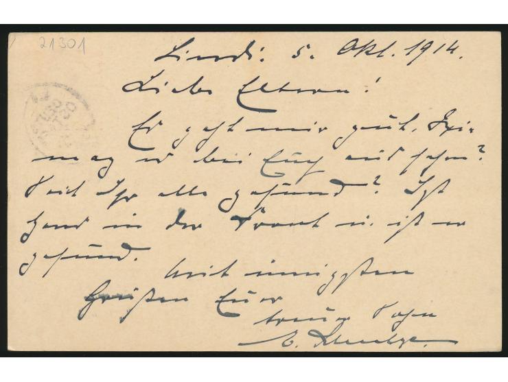 Ganzsache 7 1/2 H. mit Stempel &nbsp;Lindi &nbsp;5.10.14 nach Berlin, befördert mit 1. Postangang über Portugiesisch-Ostafrik