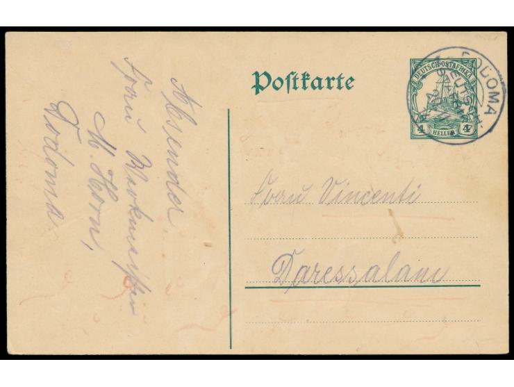 Stempel  Dodoma  20.11.14 auf Ganzsache 4 H. nach Daressalam,  Kriegsdatum,  Bedarf
