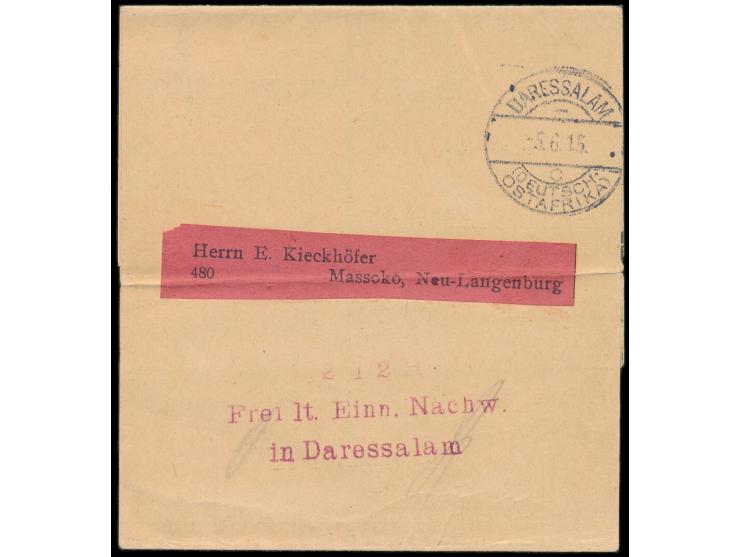 Setzkasten-L3 &nbsp;2 1/2 H / Frei lt. Einn. Nachw. / in Daressalam &nbsp;und Stempel Daressalam c 5.6.15 auf Streifband nach