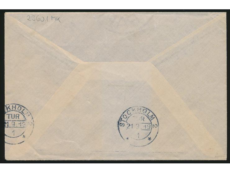 senkrechtes paar 7 1/2 H. auf unverschlossenem Brief an den Deutschen Hilfsverein in Stockholm, Stempel  Moschi  2.8.15, rote