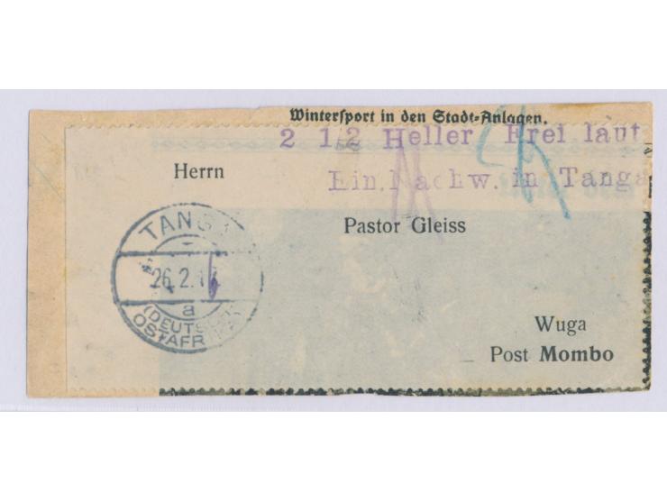 violetter Setzkasten-Z2 &nbsp;2 1/2 Heller Frei laut / Ein. Nachw. in Tanga &nbsp;und Stempel Tanga a 26.2.17, falsch eingest