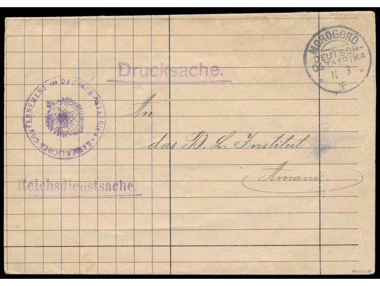 Stempel  Morogoro  11.3.16 auf portofreiem Streifband mit L1  Reichsdienstsache  und Dienstsiegel  Kaiserliches Gouvernement 