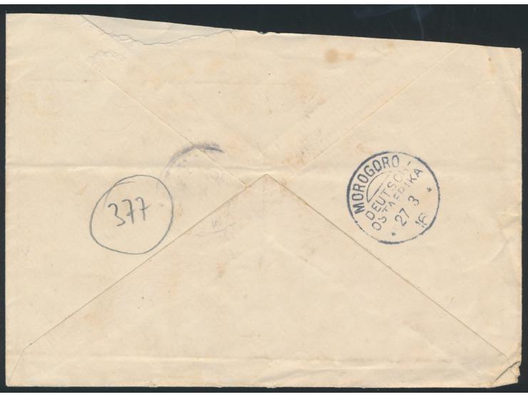 Stempel &nbsp;Moschi &nbsp;18.3.16, nach Räumung Moschis &nbsp;in Same &nbsp;verwendet, auf Feldpostbrief nach Morogoro, hand