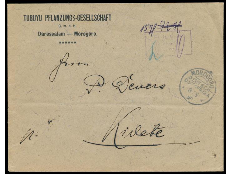 Stempel  Morogoro  8.5.16 und violetter R3  Fr. lt. Einn. Nachw. in Morogoro  mit handschriftlicher Gebühr 7 1/2 H.  geändert