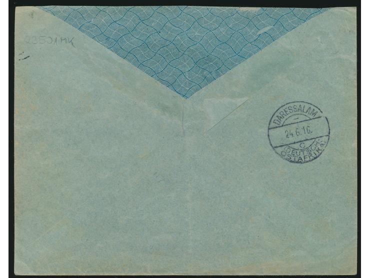 Morogoro-Vorausfrankierungsumschlag  mit Bahnpoststempel  Mittellandbahn (Deutsch-Ostafrika) b  ohne Zug-Nr. 23.6.16 nach Dar