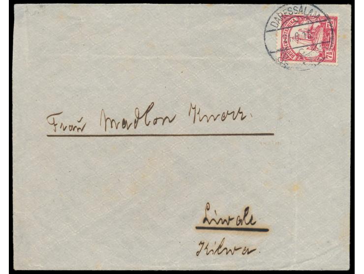 7 1/2 H. auf Brief mit Stempel  Daressalam c  21.6.16 nach Liwale, rückseitig Durchgangsstempel  Kilwa  25.6.16 mit  "Berline