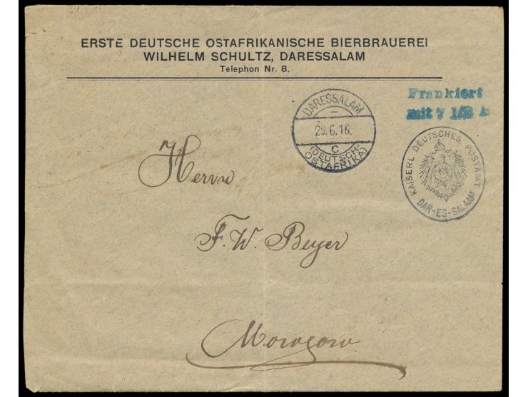 Vorausfrankierungsumschlag von Daressalam &nbsp;auf Umschlag mit vorderseitigem Absendereindruck &quot;Erste Deutsche Ostafri