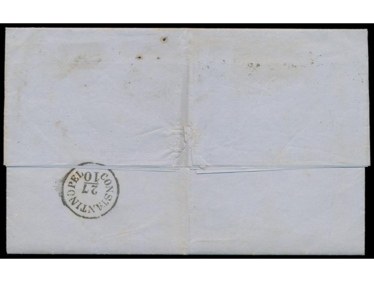 Ausgabe 1860:  15 Kr. auf Faltbrief mit Stempel  Triest  19.10.(1861) nach Constantinople, L2  Affrancantura / Insufficiente 