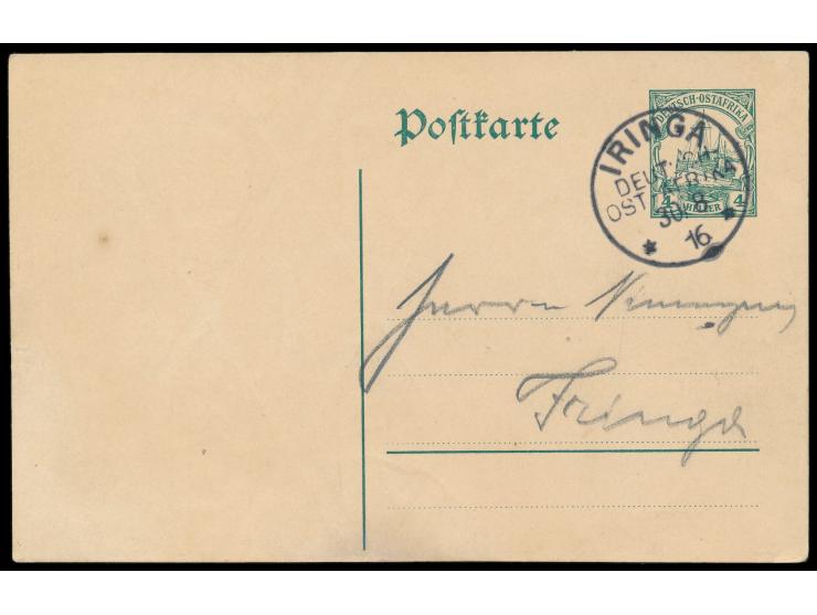Stempel  Iringa  30.8.16 mit  "Berliner Jahreszahl" , Blank-Abschlag auf Ganzsache 4 H., möglicherweise neuer  Letzttag  (bis