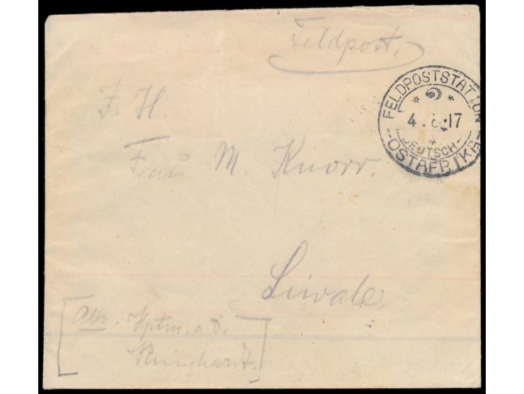 Stempel  Feldpoststation 2  4.8.17 in  Lukuledi  auf kleinem selbstgefertigtem Umschlag nach Liwale, vorderseitig Absender "H