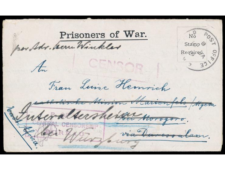 Kriegsgefangenenlager Tura bei Cairo:  Vordruck-Faltbrief mit Absenderangabe  Sergt. (Christian) Hemrich aus Deutsch-Ostafrik