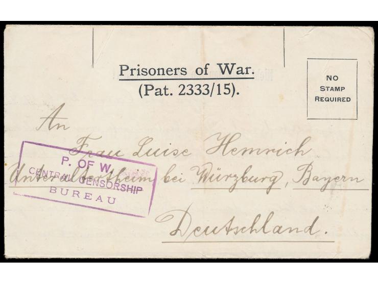 Kriegsgefangenenlager Tura bei Cairo:  Vordruck-Faltbrief "Prisoners of War Company in France" als seltene Verwendung in Ägyp