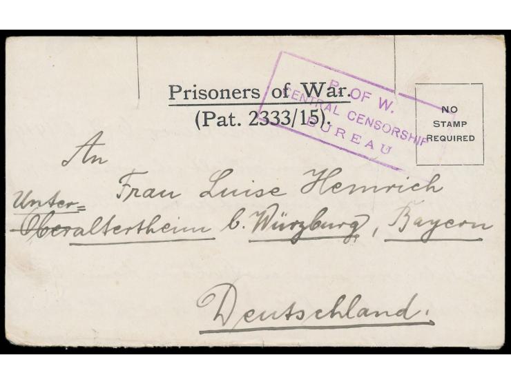 Kriegsgefangenenlager Tura bei Cairo:  Vordruck-Faltbrief "Prisoners of War Company in France" als seltene Verwendung in Ägyp