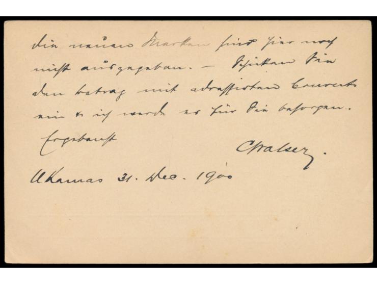 Stempel  Ukamas  1.1.01 auf  Jahrhundertfeier-Ganzsache  5 Pf. Germania nach Deutschland, Ankunft Erlau (Sachsen) 4.2.01, rüc