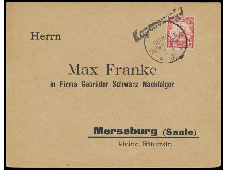 schwarzer L1  Kapenousseu  und Wanderstempel 7.4.02 auf Brief mit 10 Pf. nach Merseburg, Bedarf
