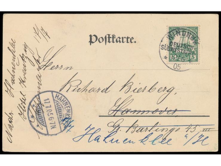 kolorierte Ansichtskarte  Keetmanshoop - Polizeigebäude,  Verlag M. Glückstadt &amp; Münden, Hamburg, Frankatur 5 Pf., Stempe