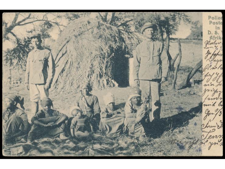 violetter Schreibmaschinenschrift-L1  Otjiwarongo  und  Wanderstempel  2.6.06 auf Ansichtskarte "Polizei-Posten" nach Chemnit