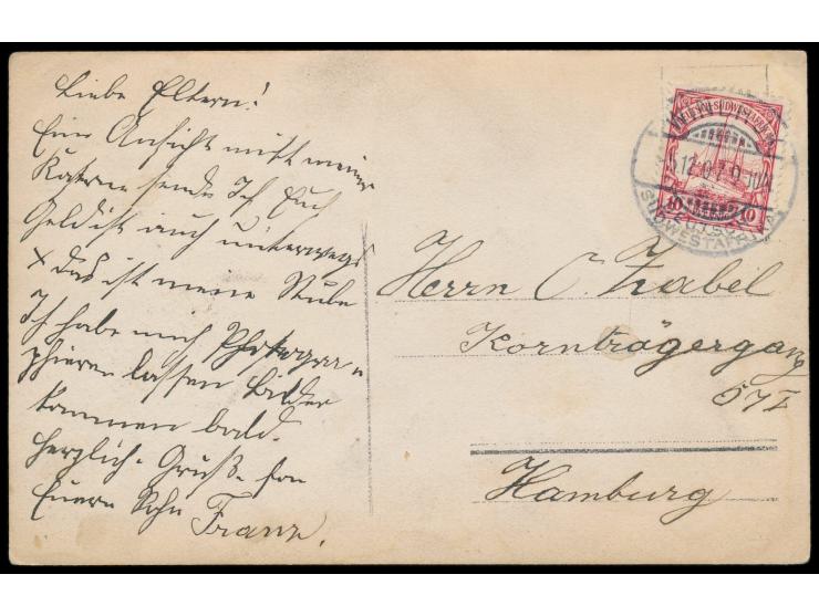 Foto-Ansichtskarte  Kaserne in Windhuk  (laut Kartentext), Privataufnahme, Frankatur 10 Pf., Stempel  Windhuk  5.12.07, nach 