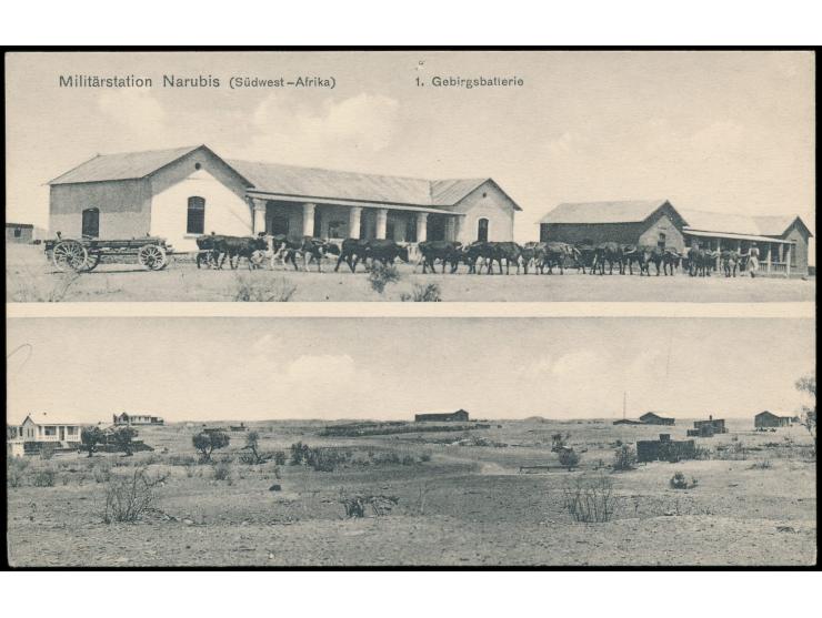 Zweibild-Ansichtskarte  Militärstation Narubis, 1. Gebirgsbatterie,  ohne Verlagsangabe, ungebraucht, ca. 1908
