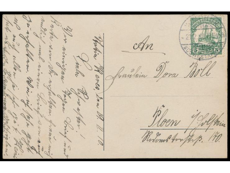 Foto-Ansichtskarte mit Straßenansicht (vermutlich Windhuk, Photograph F. Nink, Windhuk), geschrieben " Station Keres  d. 19.2