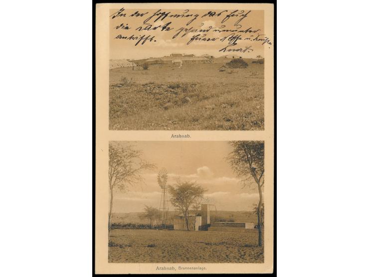 Stempel  Arahoab  25.4.11 auf Zweibild-Ansichtskarte  Arahoab / Brunnenanlage,  Frankatur 5 Pf., nach Halle, Bedarf
