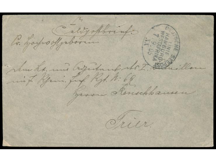 Lot von 8  Feldpostbelegen  mit Stempel Deutsche Seepost  Linie Hamburg Westafrika , verschiedene Nummern: XX (7.9.05), XXII 